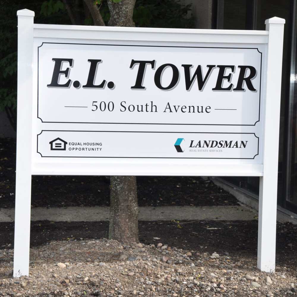 Sign board at E.L. Tower in Rochester, New York