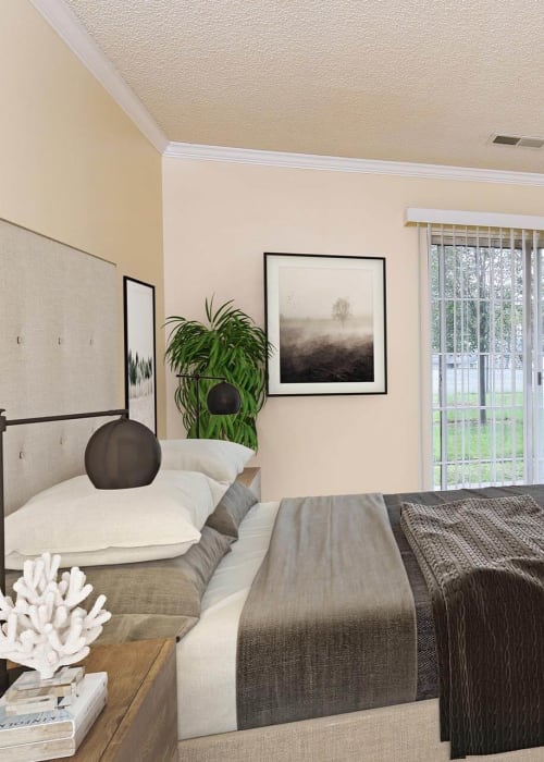 Cozy master bedroom at The View North Hills in Pittsburgh, Pennsylvania