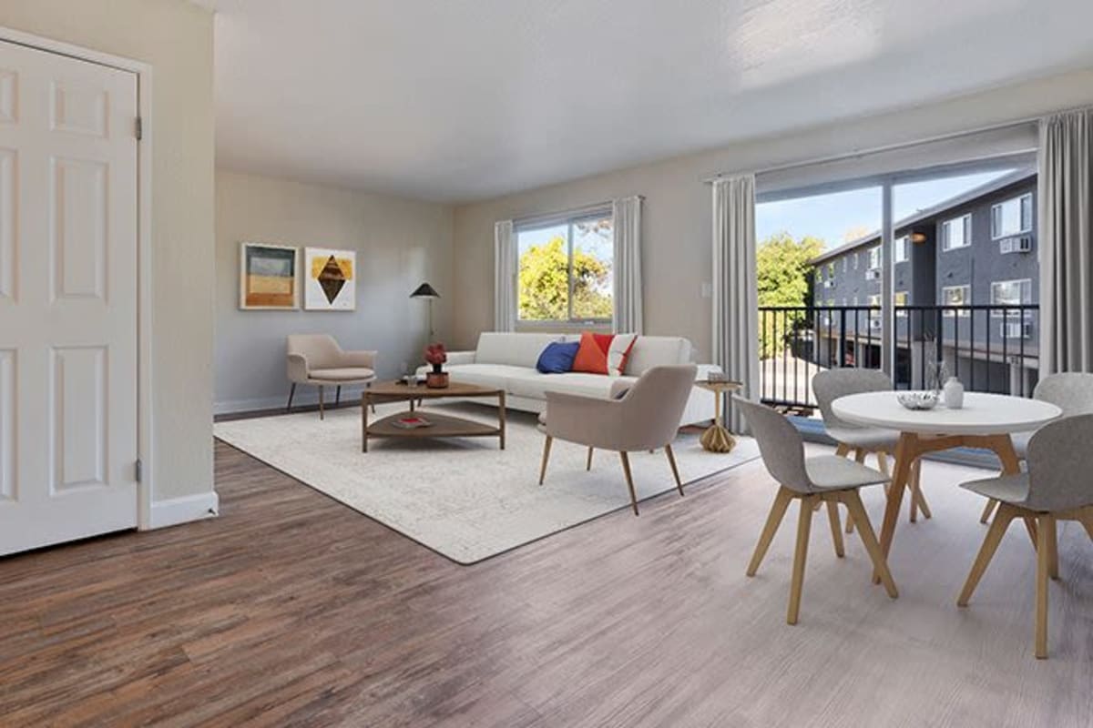 Apartment with wood-style flooring at Highland Gardens in Mountain View, California