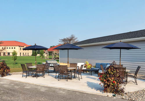 Grilling station and outdoor patio of Villa Capri Apartments in Rochester, New York