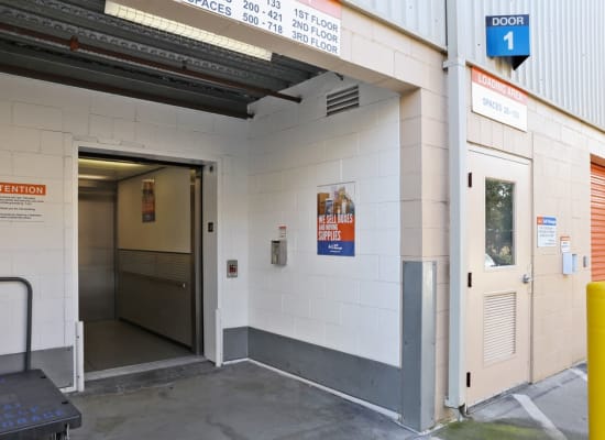 Drive-up freight elevator at A-1 Self Storage in Torrance, California