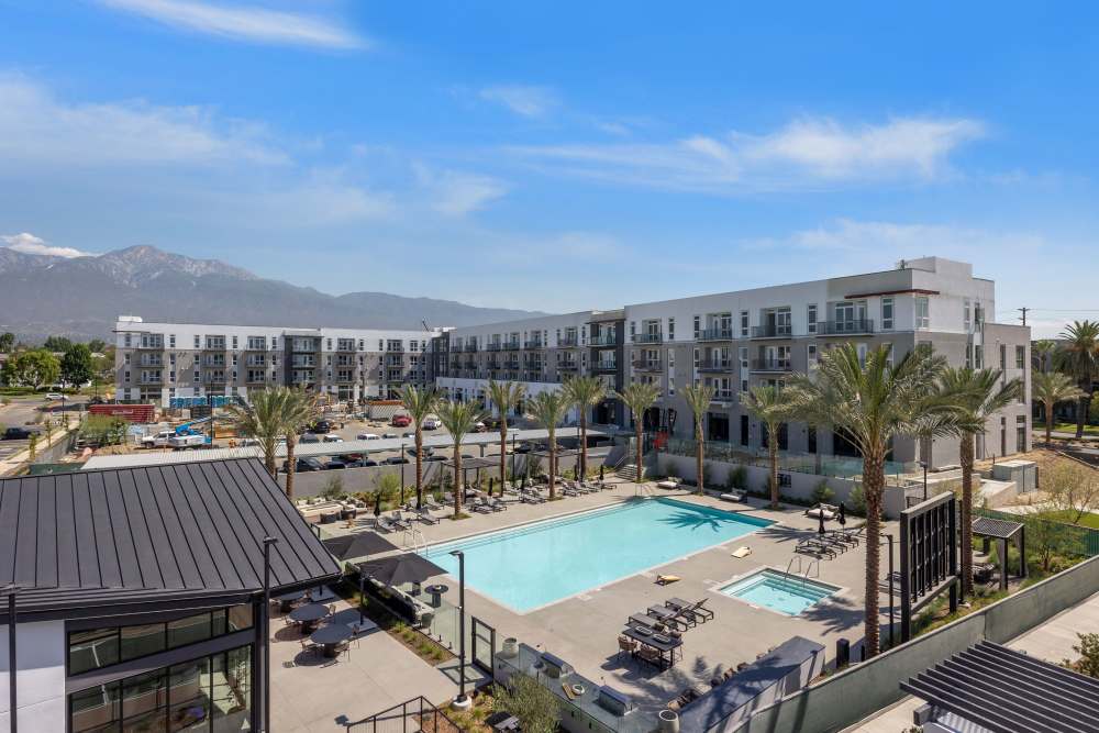 Pool with spa and lounge chair at Haven and Arrow in Rancho Cucamonga, California