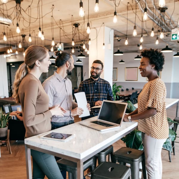 Residents gathering in the business center at The Mallory in Raleigh, North Carolina