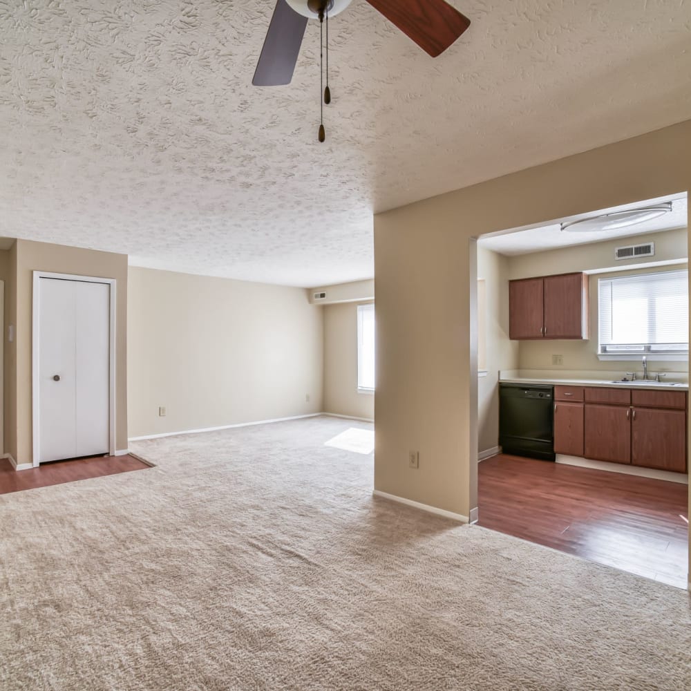 Apartment with ceiling fan at Ravenna Woods, Twinsburg, Ohio