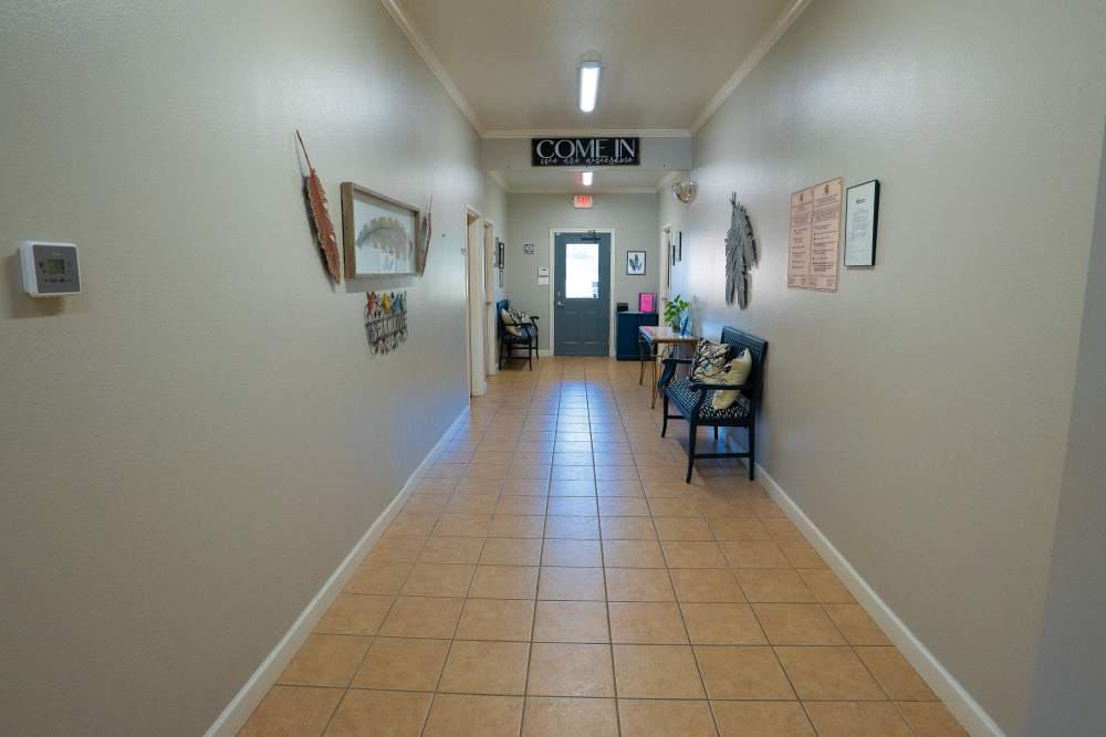 A view through the hall-way of clubhouse at Ryan's Crossing in Marshall, Texas