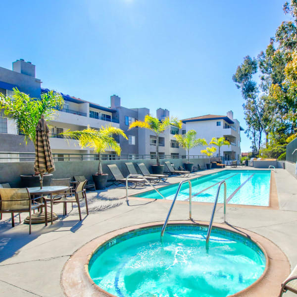 Beautiful outdoor pool and hot tub in San Diego, California