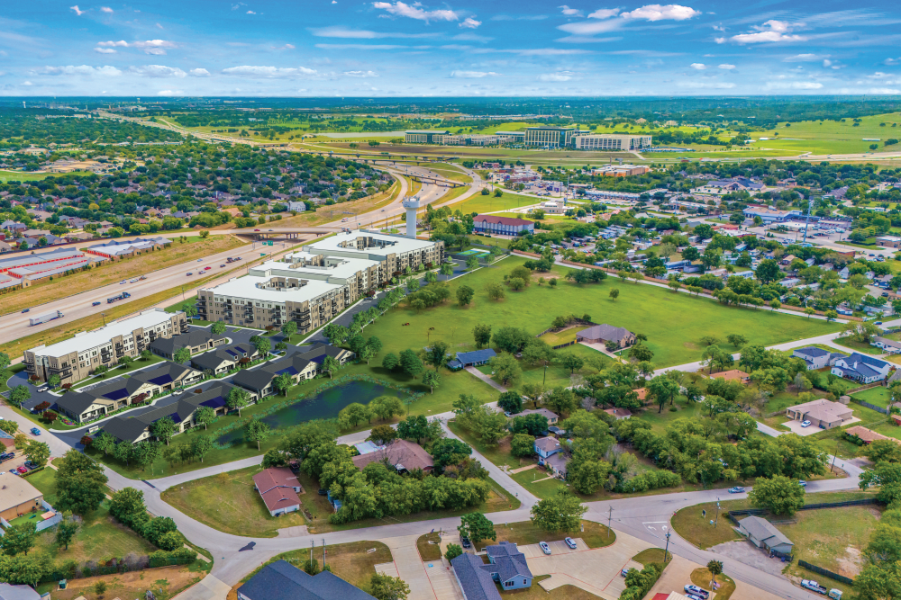 Top view of the property at Watermere on Oak Street in Roanoke, Texas