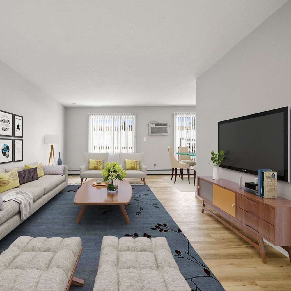 Living space with modern furnishings at Morada in Crystal, Minnesota