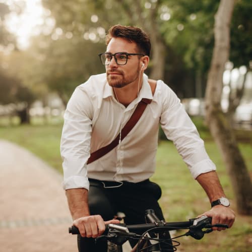 Man going for a bike ride at Everton Flats in Warrenville, Illinois