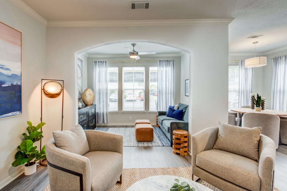 Model living room with den in Ingleside Apartments in North Charleston, South Carolina