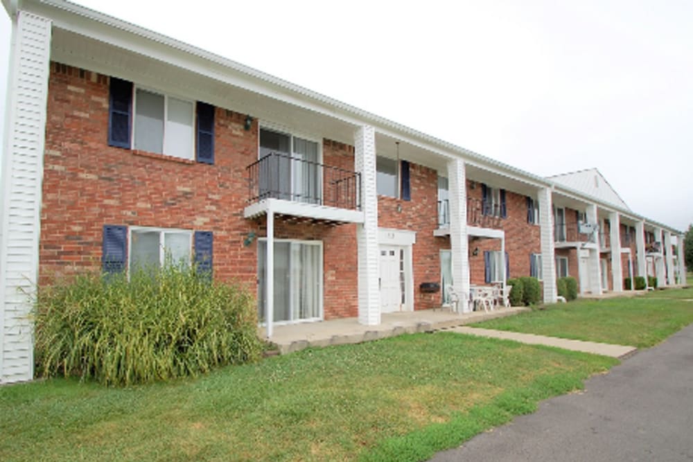 Community exterior view with greenery at Cumberland Manor in Indianapolis, Indiana
