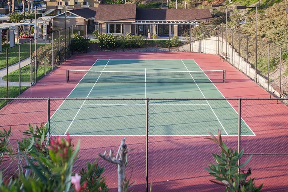 The onsite tennis court at Lakeview Village Apartments in Spring Valley, California