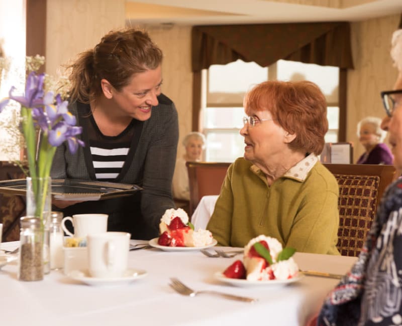 Residents being served in the dining hall at York Gardens in Edina, Minnesota