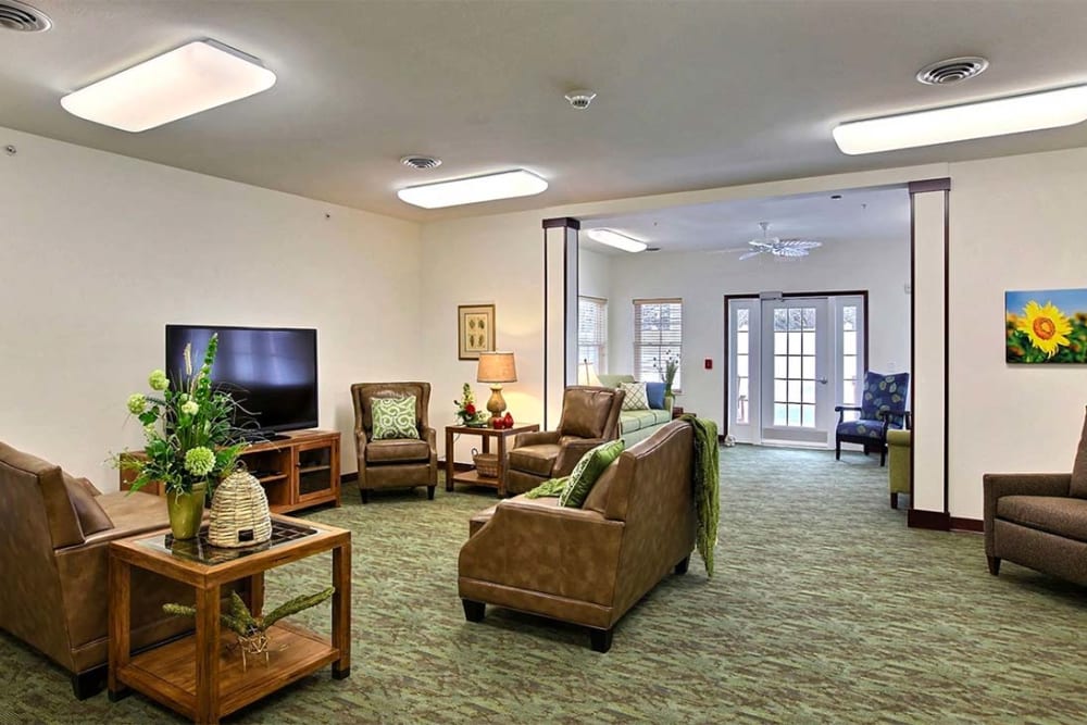 Comfortable community TV room at Milestone Senior Living Woodruff in Woodruff, Wisconsin.