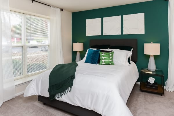 Furnished bedroom in model home at The Preserve at Milltown in Downingtown, Pennsylvania