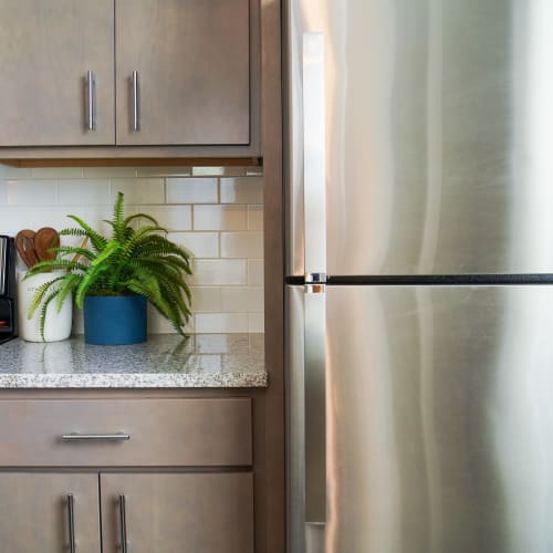 Model kitchen with stainless-steel appliances at Veridian in Cincinnati, Ohio