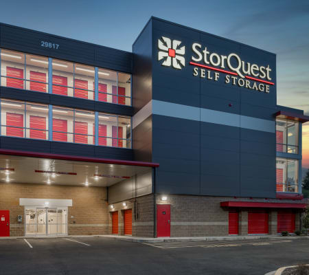 Exterior of main building at StorQuest Self Storage in Federal Way, Washington