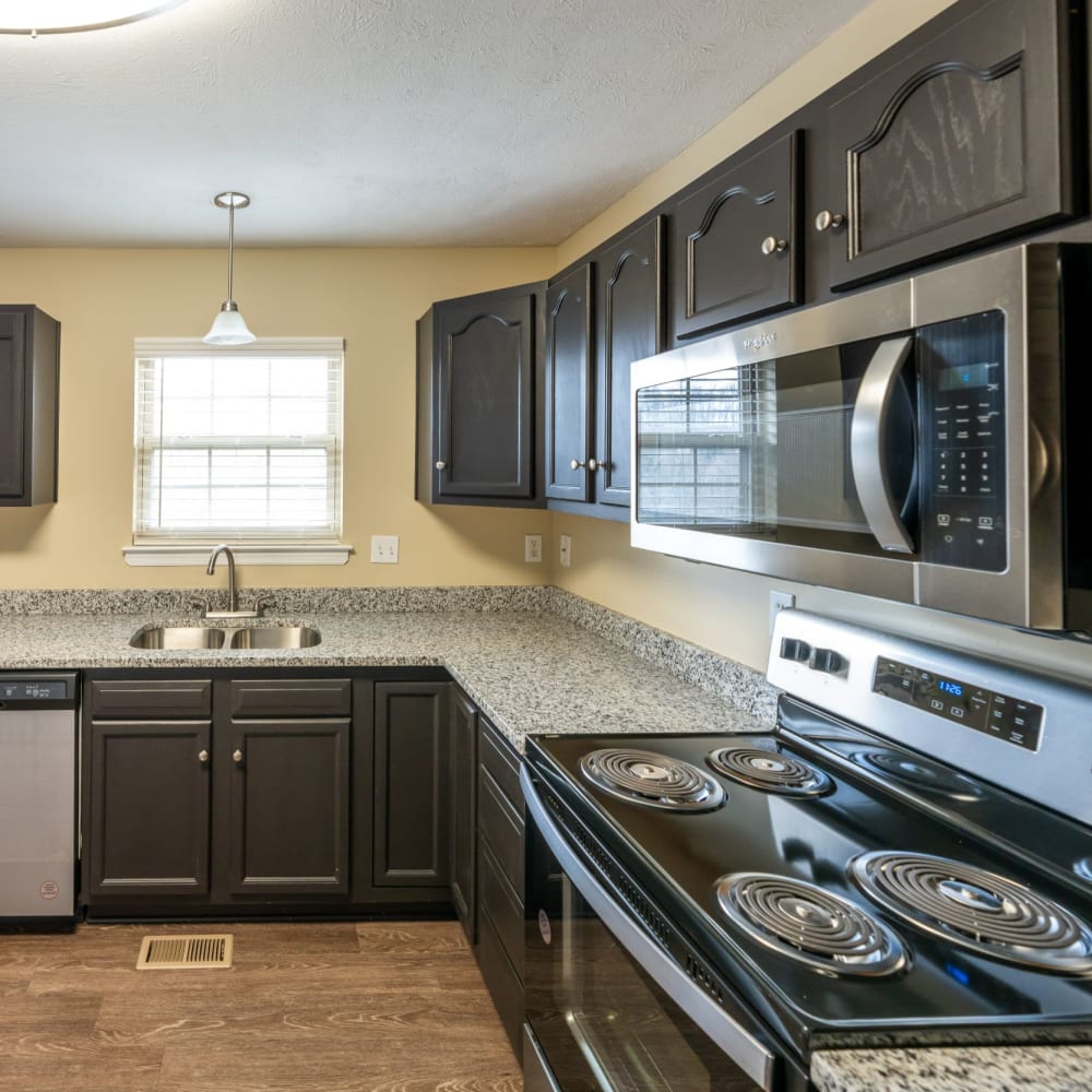 Kitchen with modern appliances at The Estates at Seven Fields, Seven Fields, Pennsylvania