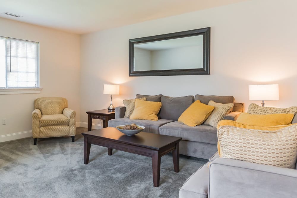 Furnished apartment living room at The Courtyards in Edgewater Park, New Jersey