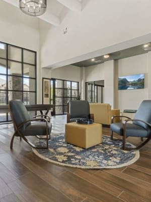Sitting area in the luxury clubhouse at Auberge of Tyler in Tyler, Texas
