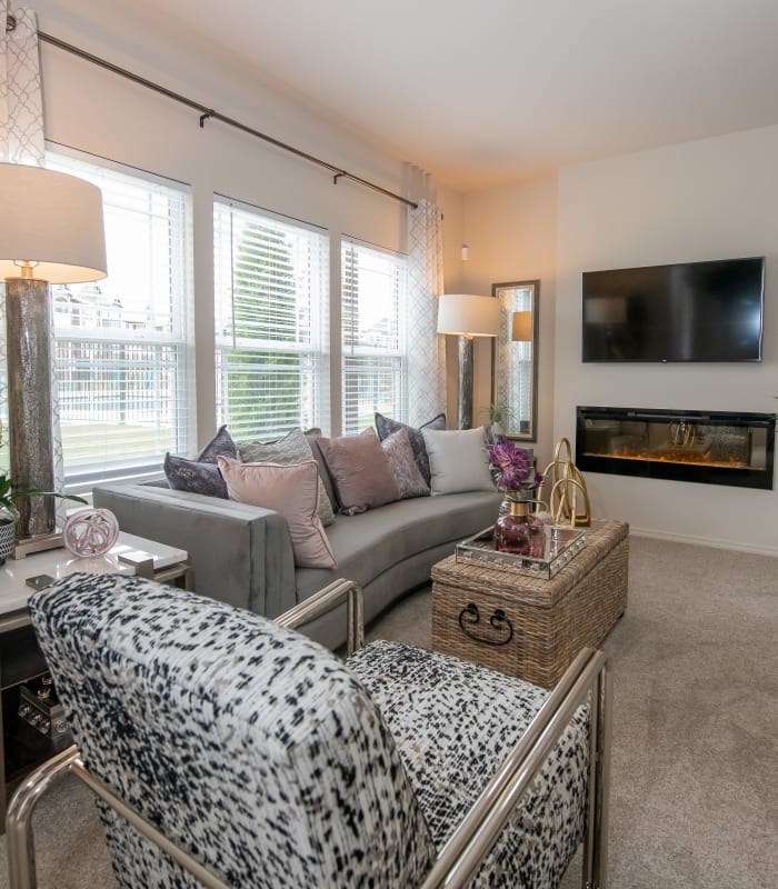 Spacious living room at Bend at New Road Apartments in Waco, Texas