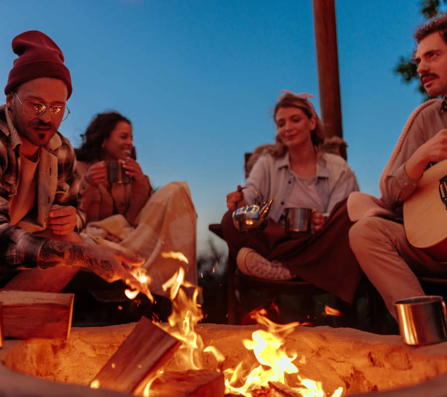 Friends enjoying bonfire at The Overlook at Keystone Canyon in Reno, Nevada