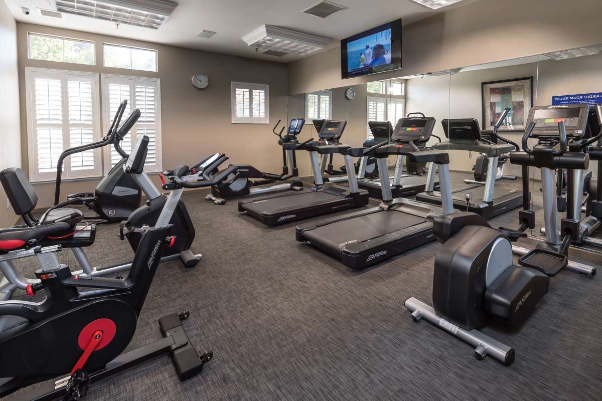  Fully-equipped fitnes center with treadmills at Nantucket Apartments in Santa Clara, California