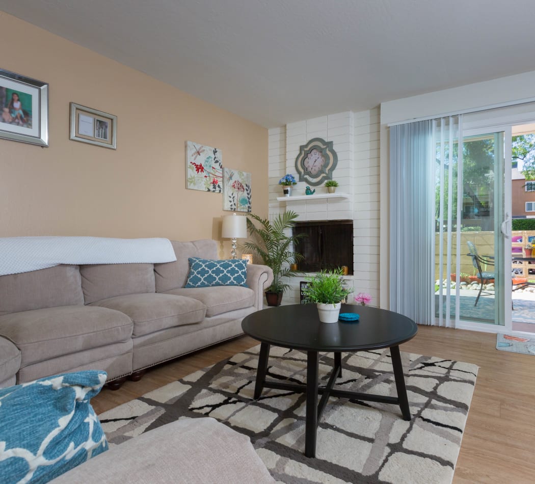 Well decorated, modern living room at Carriage House in Fremont, California