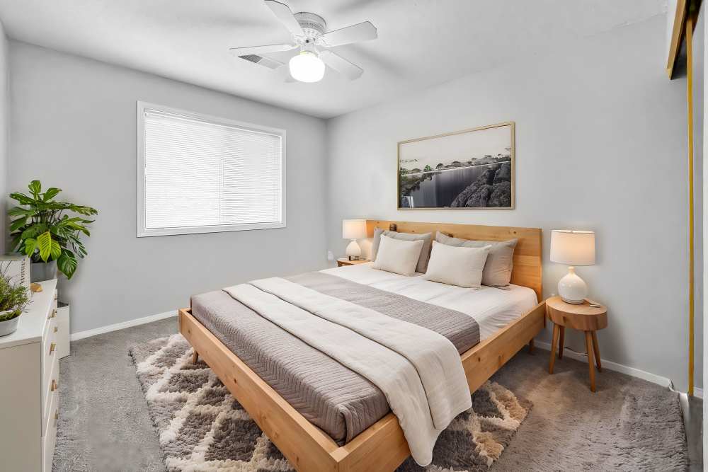 Spacious bedroom at Cambridge Court Apartments in West Des Moines, Iowa