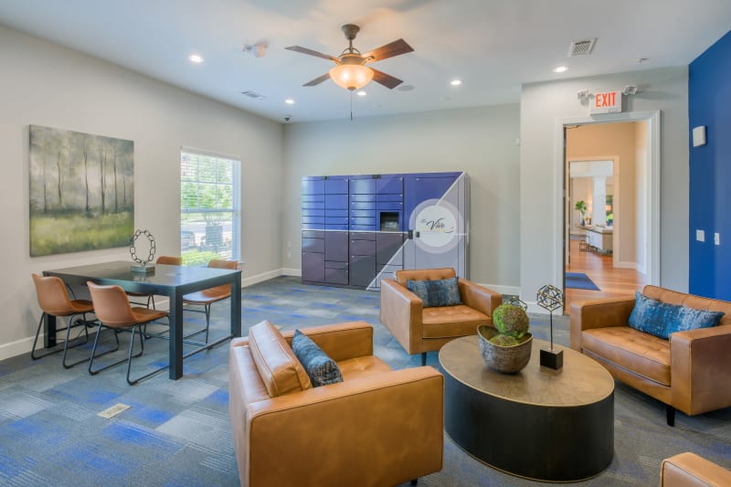 Clubhouse area where residents can come hang out and meet other residents at The Vive in Kannapolis, North Carolina