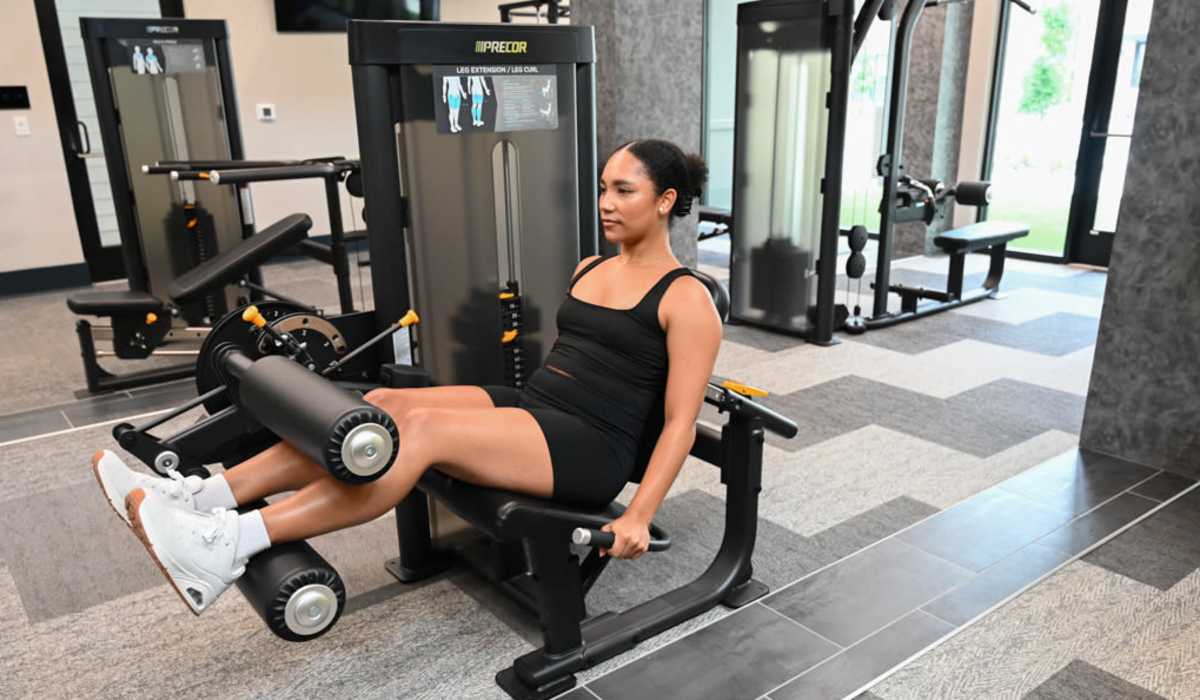 Resident in fitness center at The Flats at Crosspointe in Columbia, South Carolina