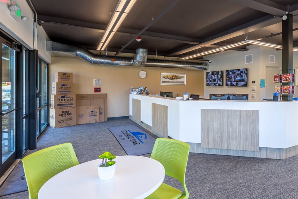 Front lobby at Storage One On 4th in Renton, Washington.