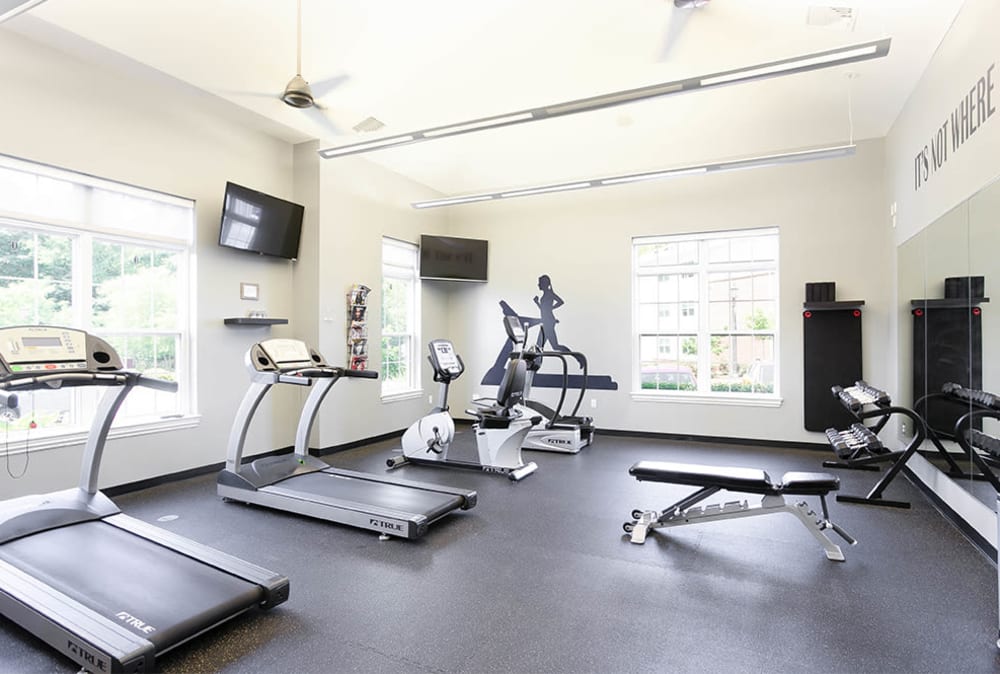 Naturally well-lit fitness center at Torrente Apartment Homes in Upper St Clair, Pennsylvania