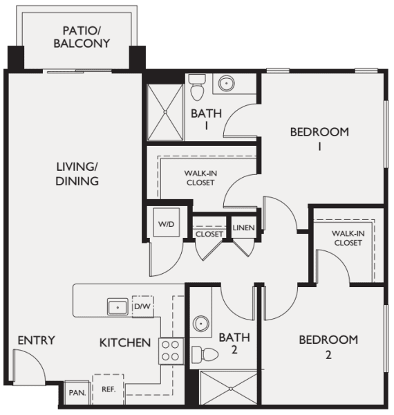 Two bedroom floor plan at McDowell Village in Scottsdale, Arizona