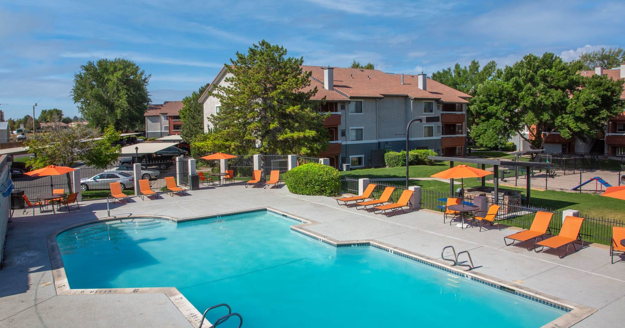 Pool Aerial view in West Valley City, Utah at Shadowbrook Apartments