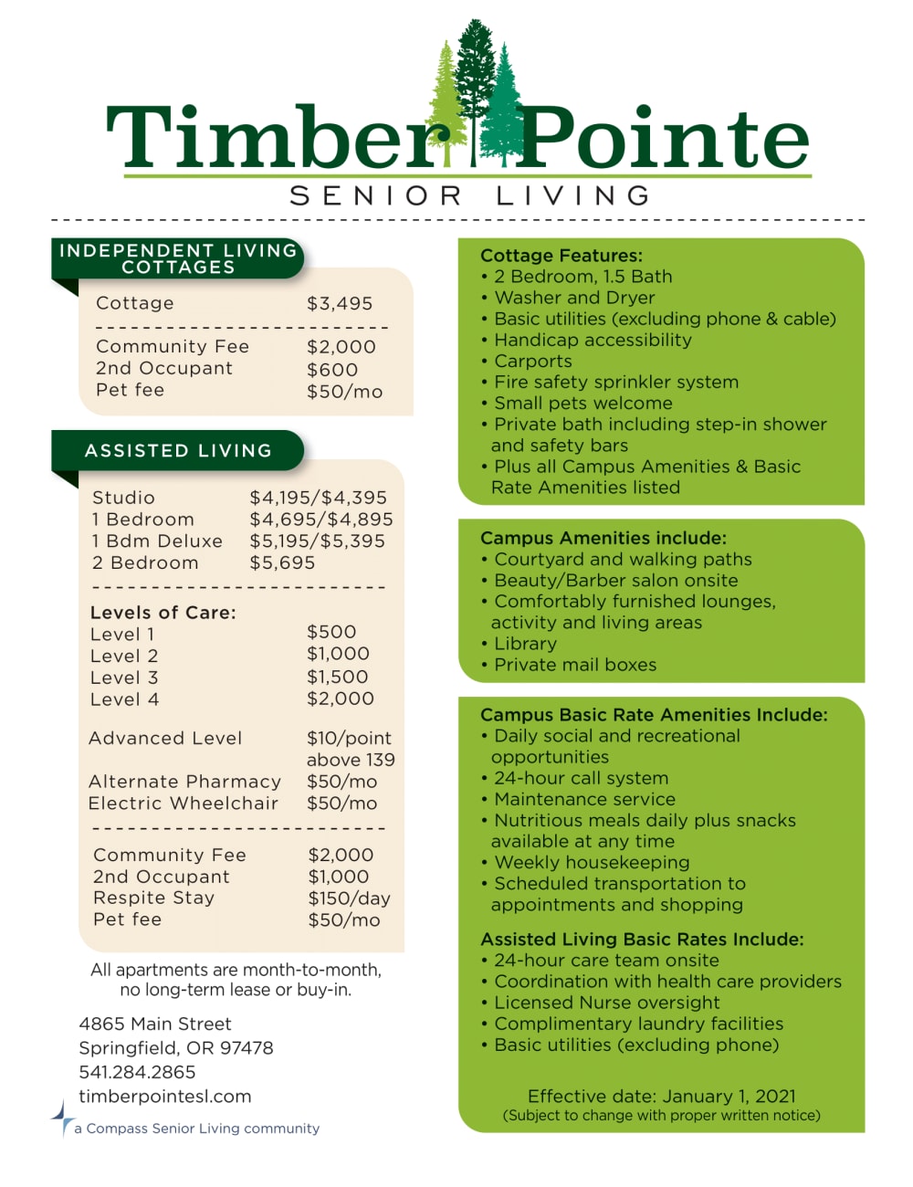 Timber Pointe Senior Living rates
