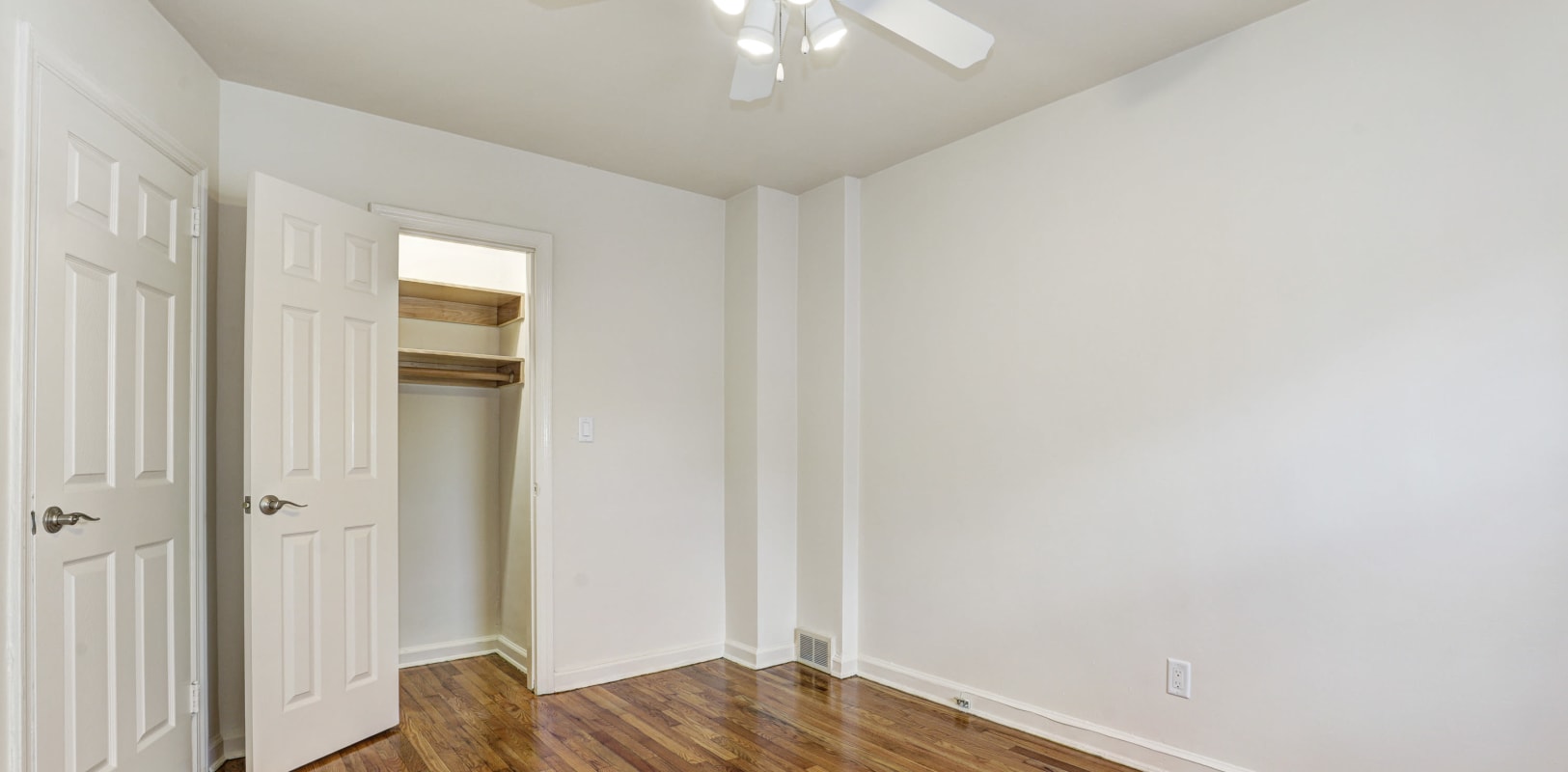 Spacious bedroom with ceiling fan at General Wayne Townhomes and Ridgedale Gardens in Madison, New Jersey