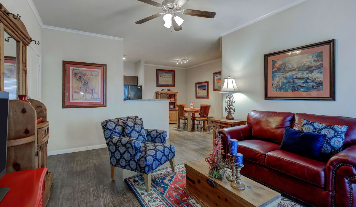 Apartment with ceiling fan at The Ranch at State Highway 123, Seguin, Texas