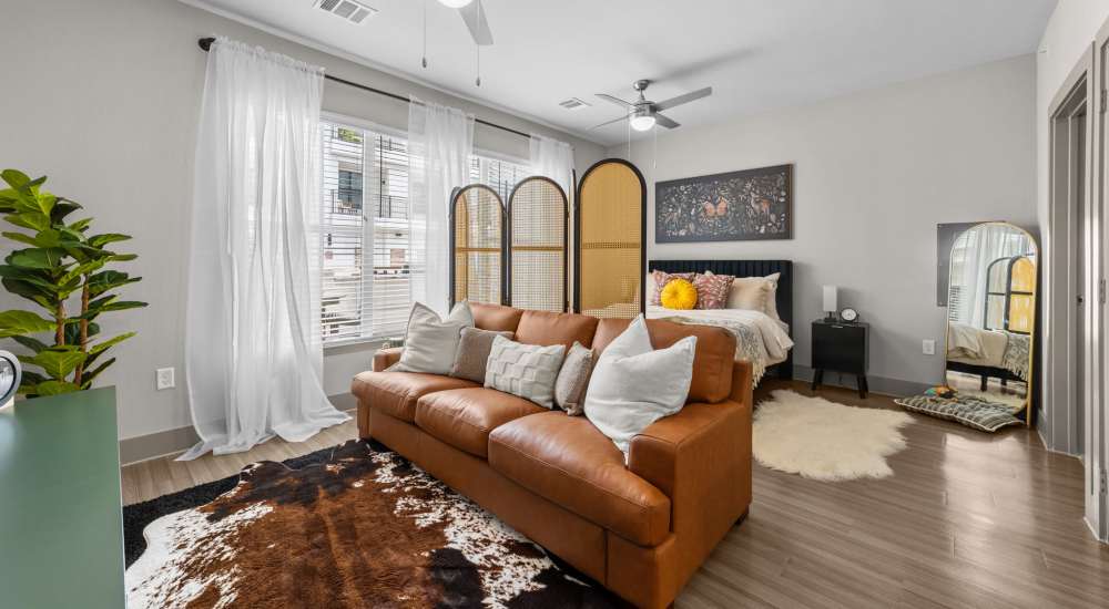 Living area with glass window at Harbor Hill in Rockwall, Texas     