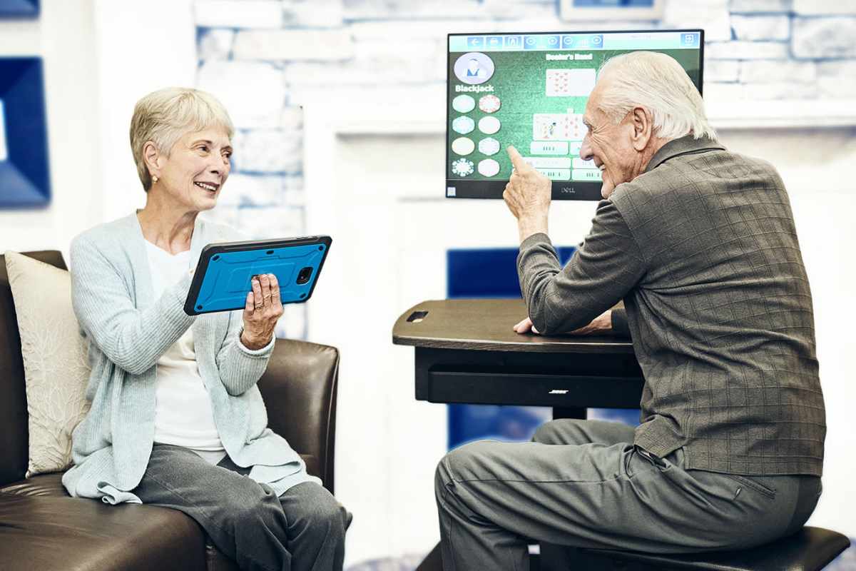 Senior adults engaging with technology