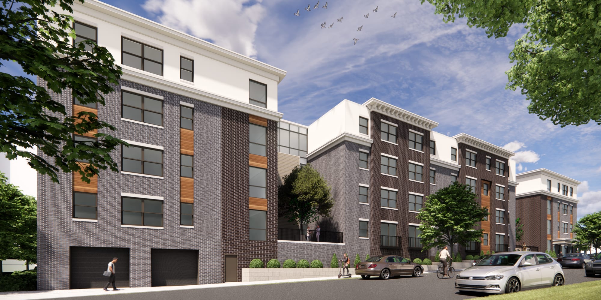 Beautiful exterior view of the community with greenery at The Lawrence in Buffalo, New York