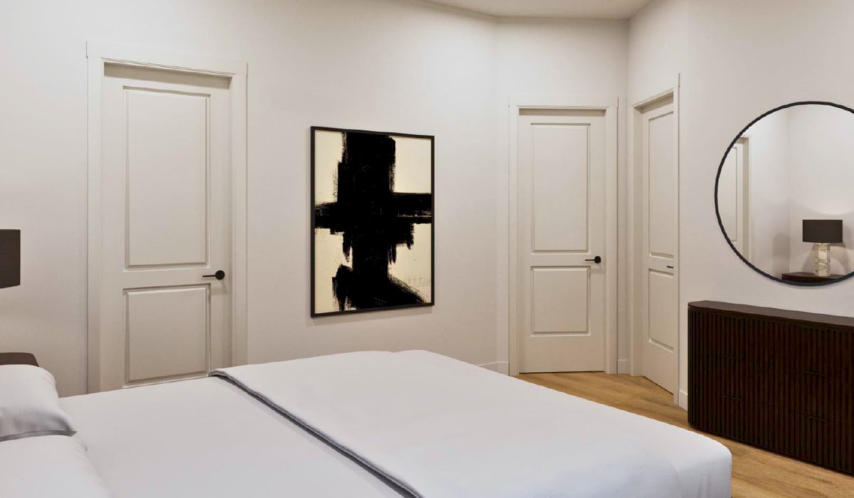 Modern bedroom at Two West End in Charlotte, North Carolina