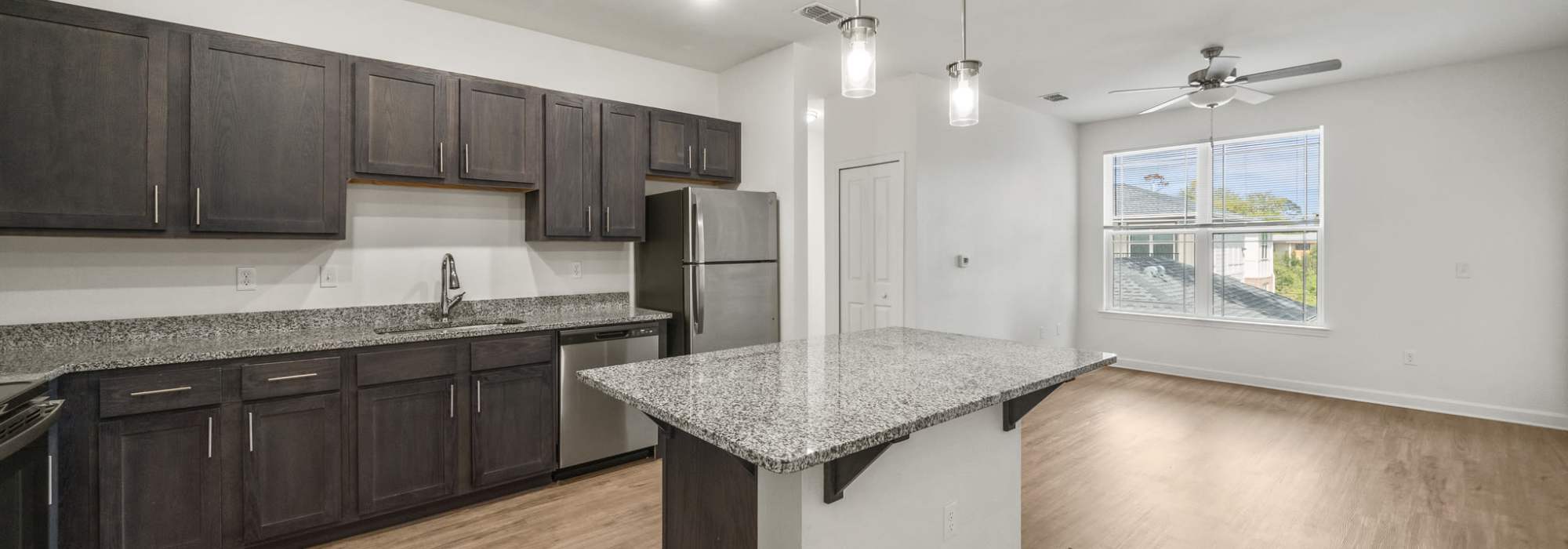 Spacious island kitchen at Fletcher Black in Panama City, Florida