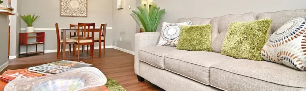 Apartment with spacious living area at Woodspring Apartments in Florence, Kentucky