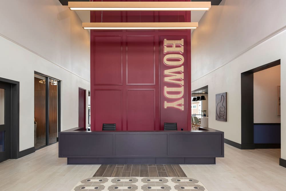 Front entrance in the newly renovated clubhouse at The Landing College Station in College Station, Texas