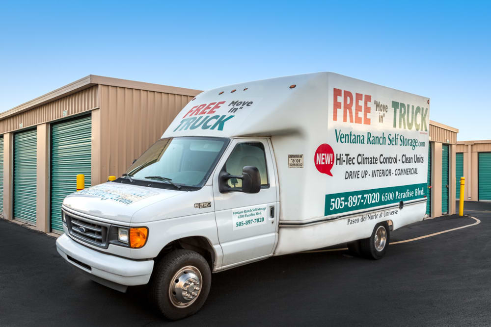 Moving truck at Ventana Ranch Self Storage in Albuquerque, New Mexico.