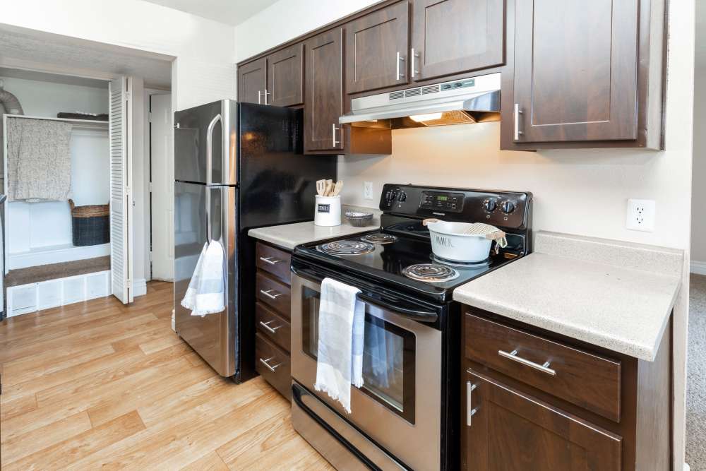 Spacious vanity bathroom with washer-dryer at Royal Ridge Apartments in Midvale, Utah