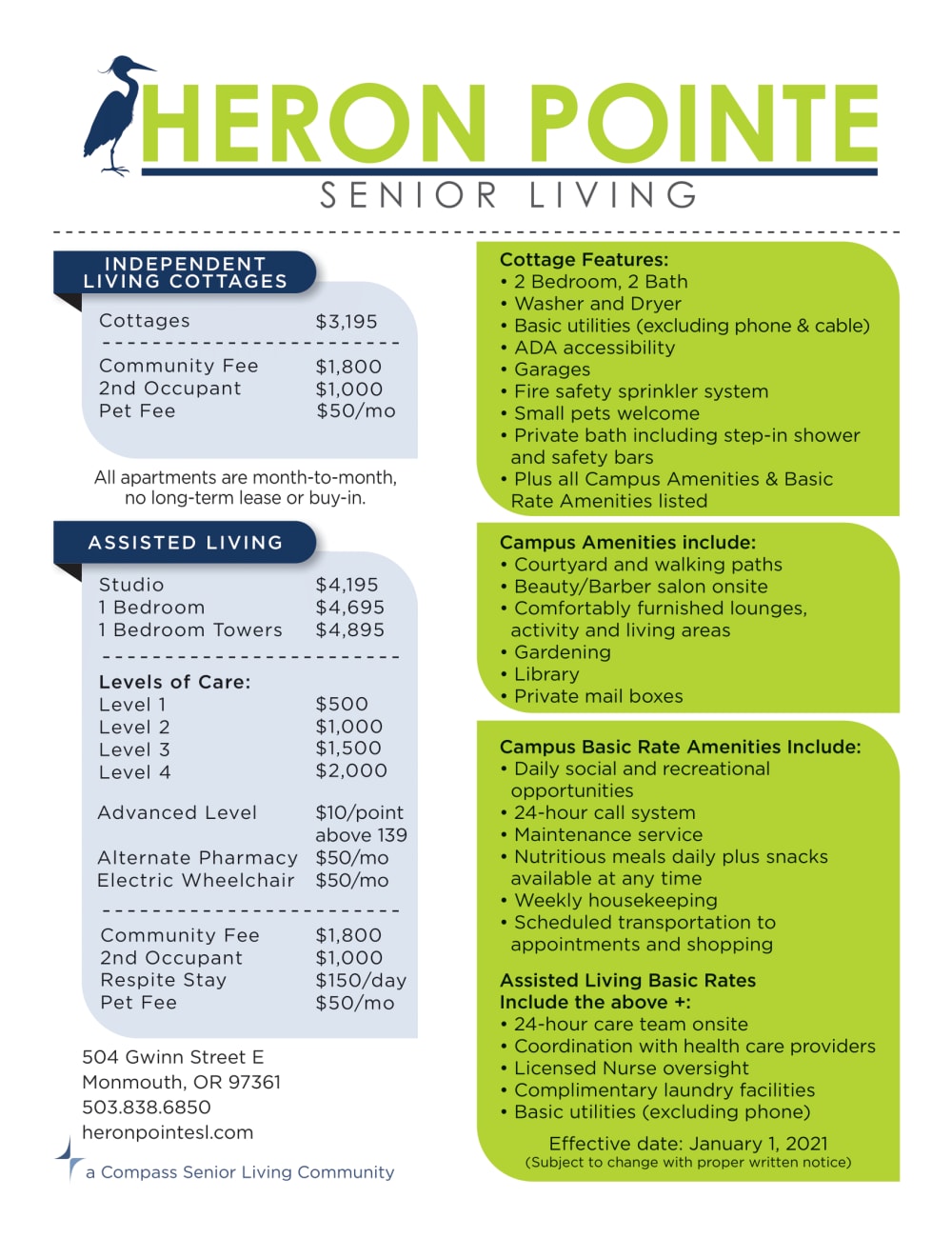 Heron Pointe Senior Living rates