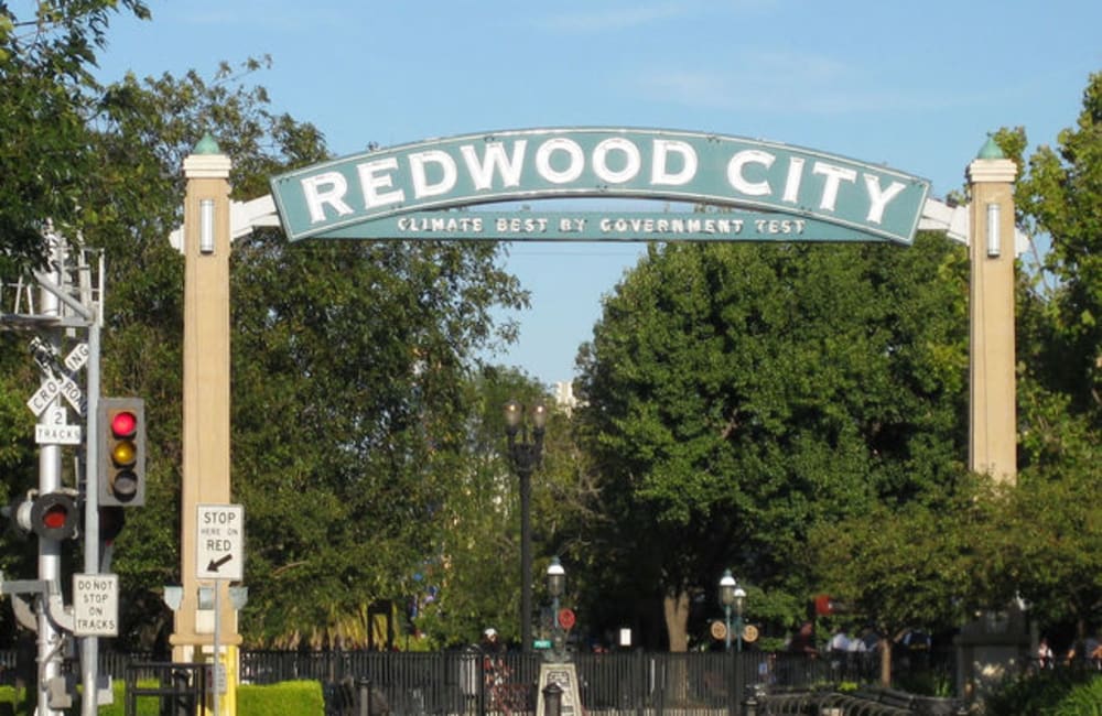 signage of the city in Brewster Place in Redwood City, California