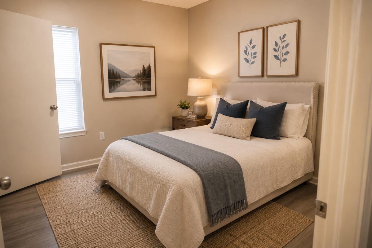 Bedroom at Riverchase Park Apartments in Gulfport, Mississippi